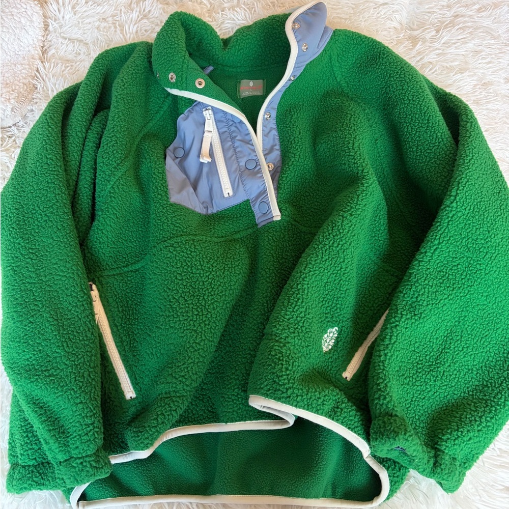 Free People Green and Blue Fleece Pullover